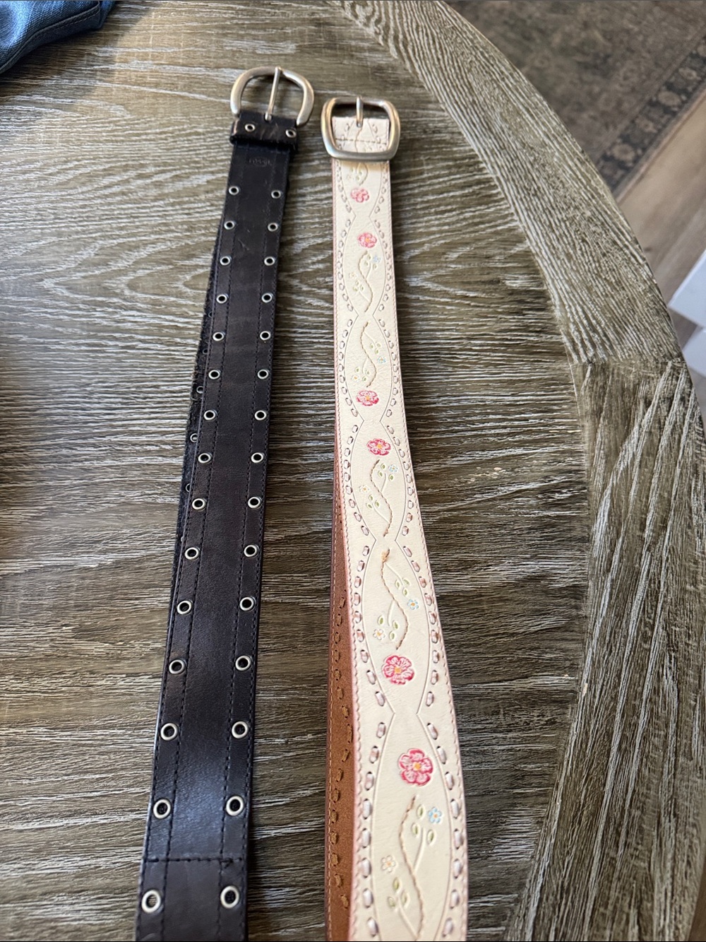 2 Leather Floral Embossed Women’s Belt - Cream